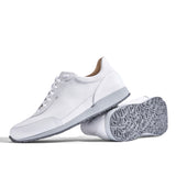 Sneaker VitalloFlex Puro S – weißes, perforiertes und glattes Anilinleder, hellgraue Sohle – Paaransicht mit Laufsohle