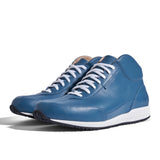 High-Top Sneaker VitalloFlex Puro S-HT – blaues, perforiertes und glattes Anilinleder, weiße Sohle – Paaransicht schräg von vorn