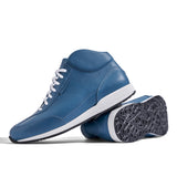 High-Top Sneaker VitalloFlex Puro S-HT – blaues, perforiertes und glattes Anilinleder, weiße Sohle – Paaransicht mit Laufsohle