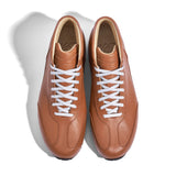 High-Top Sneaker VitalloFlex Puro S-HT – cognacfarbenes, perforiertes und glattes Anilinleder, hellgraue Sohle – Ansicht von oben