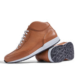 High-Top Sneaker VitalloFlex Puro S-HT – cognacfarbenes, perforiertes und glattes Anilinleder, hellgraue Sohle – Ansicht mit Laufsohle