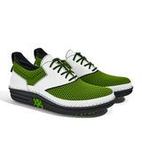 Golfschuh VitalloFlex Quantum Stinger – hellgrünes Mesh und weißes Carbon, schwarze Sohle – Paaransicht schräg von vorn