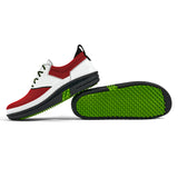 Golfschuh VitalloFlex Quantum Stinger – rotes Mesh und weißes Carbon, schwarze Sohle – Paaransicht mit Laufsohle