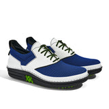 Golfschuh VitalloFlex Quantum Stinger – royalblaues Mesh und weißes Carbon, schwarze Sohle – Paaransicht schräg von vorn