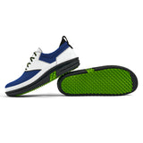 Golfschuh VitalloFlex Quantum Stinger – royalblaues Mesh und weißes Carbon, schwarze Sohle – Paaransicht mit Laufsohle