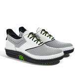 Golfschuh VitalloFlex Quantum Stinger – weißes Mesh und weißes Carbon, schwarze Sohle – Paaransicht schräg von vorn