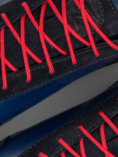 High-Top Sneaker VitalloFlex Puro RSR – blaues Nappaleder und schwarzes Rauleder, rote Sohle – Paaransicht von oben