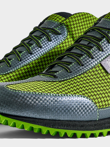 High-Top Golfschuh VitalloFlex Pro Hybrid HT – hellgrünes Pepita-Textil und graues Carbon, schwarze Sohle – Paaransicht schräg von vorn
