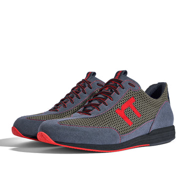 Laufschuh Runnertune Pace Colors – bronzefarbenes Mesh und graues Velour, schwarze Sohle – Paaransicht schräg von vorn