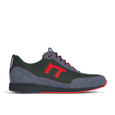 Laufschuh Runnertune Pace Colors – dunkelgrünes Mesh und graues Velour, schwarze Sohle – Einzelansicht von der Seite