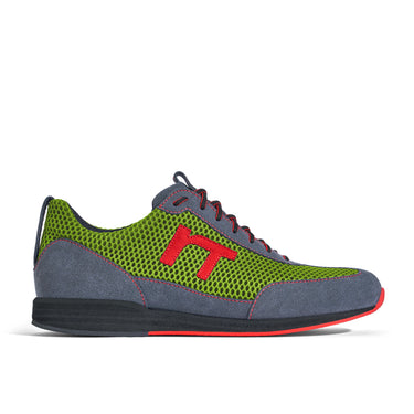 Laufschuh Runnertune Pace Colors – hellgrünes Mesh und graues Velour, schwarze Sohle – Einzelansicht von der Seite