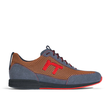 Laufschuh Runnertune Pace Colors – orangebraunes Mesh und graues Velour, schwarze Sohle – Einzelansicht von der Seite