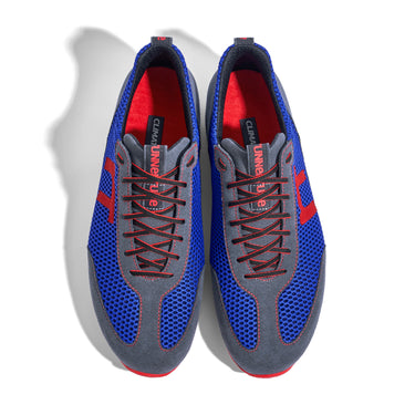 Laufschuh Runnertune Pace Colors – royalblaues Mesh und graues Velour, schwarze Sohle – Paaransicht von oben