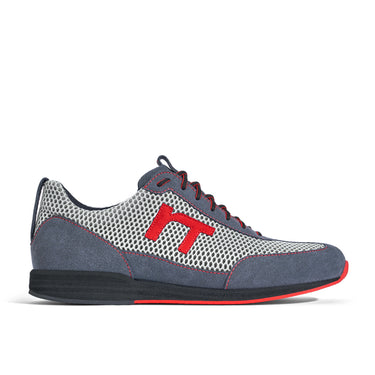 Laufschuh Runnertune Pace Colors – weißes Mesh und graues Velour, schwarze Sohle – Einzelansicht von der Seite