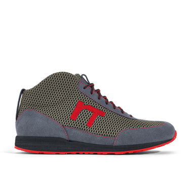 High-Top Laufschuh Runnertune X-Pace Colors – bronzefarbenes Mesh und graues Velour, schwarze Sohle – Einzelansicht von der Seite