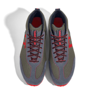 High-Top Laufschuh Runnertune X-Pace Colors – bronzefarbenes Mesh und graues Velour, schwarze Sohle – Paaransicht von oben