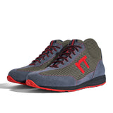 High-Top Laufschuh Runnertune X-Pace Colors – bronzefarbenes Mesh und graues Velour, schwarze Sohle – Paaransicht schräg von vorn
