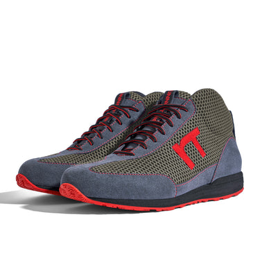 High-Top Laufschuh Runnertune X-Pace Colors – bronzefarbenes Mesh und graues Velour, schwarze Sohle – Paaransicht schräg von vorn