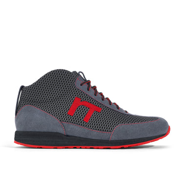 High-Top Laufschuh Runnertune X-Pace Colors – dunkelgraues Mesh und graues Velour, schwarze Sohle – Einzelansicht von der Seite