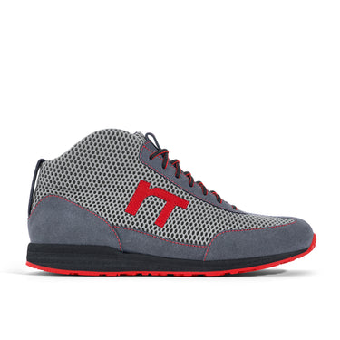 High-Top Laufschuh Runnertune X-Pace Colors – hellgraues Mesh und graues Velour, schwarze Sohle – Einzelansicht von der Seite