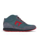 High-Top Laufschuh Runnertune X-Pace Colors – petrolfarbenes Mesh und graues Velour, schwarze Sohle – Einzelansicht von der Seite