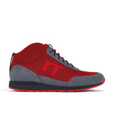 High-Top Laufschuh Runnertune X-Pace Colors – rotes Mesh und graues Velour, schwarze Sohle – Einzelansicht von der Seite