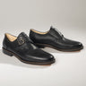 Maßgefertigter klassischer Herren-Monkstrap Vitallo Monk – dunkelblaues Kalbsleder, schwarze Ledersohle – Paaransicht schräg von vorn