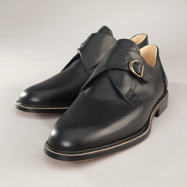 Maßgefertigter klassischer Herren-Monkstrap Vitallo Monk – dunkelblaues Kalbsleder, schwarze Ledersohle – Paaransicht von vorn