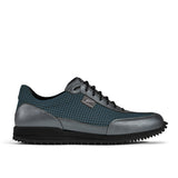 Golfschuh VitalloFlex Pro Hybrid – blaues Pepita-Textil und graues Carbon, schwarze Sohle – Einzelansicht von der Seite