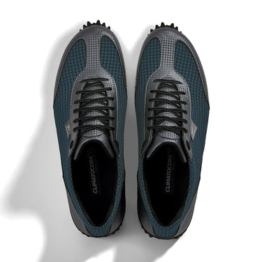 Golfschuh VitalloFlex Pro Hybrid – blaues Pepita-Textil und graues Carbon, schwarze Sohle – Paaransicht von oben