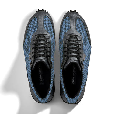 Golfschuh VitalloFlex Pro Hybrid – hellblaues Pepita-Textil und graues Carbon, schwarze Sohle – Paaransicht von oben