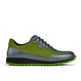 Golfschuh VitalloFlex Pro Hybrid – hellgrünes Pepita-Textil und graues Carbon, schwarze Sohle – Einzelansicht von der Seite