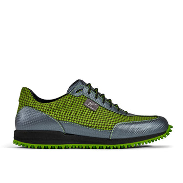 Golfschuh VitalloFlex Pro Hybrid – hellgrünes Pepita-Textil und graues Carbon, schwarze Sohle – Einzelansicht von der Seite