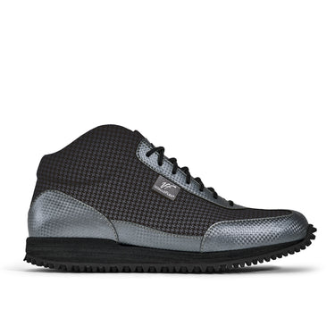 High-Top Golfschuh VitalloFlex Pro Hybrid HT – dunkelgraues Pepita-Textil und graues Carbon, schwarze Sohle – Einzelansicht von der Seite