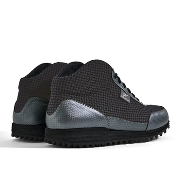 High-Top Golfschuh VitalloFlex Pro Hybrid HT – dunkelgraues Pepita-Textil und graues Carbon, schwarze Sohle – Paaransicht schräg von hinten