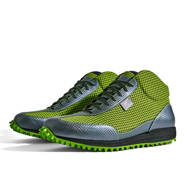 High-Top Golfschuh VitalloFlex Pro Hybrid HT – hellgrünes Pepita-Textil und graues Carbon, schwarze Sohle – Paaransicht schräg von vorn