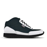 High-Top Golfschuh VitalloFlex Pro Hybrid HT – dunkelblaues Pepita-Textil und weißes Carbon, schwarze Sohle – Einzelansicht von der Seite