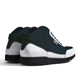High-Top Golfschuh VitalloFlex Pro Hybrid HT – dunkelblaues Pepita-Textil und weißes Carbon, schwarze Sohle – Paaransicht schräg von hinten