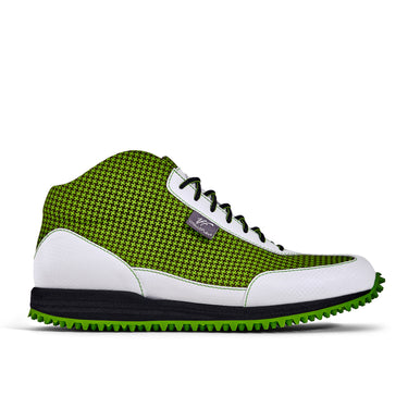 High-Top Golfschuh VitalloFlex Pro Hybrid HT – hellgrünes Pepita-Textil und weißes Carbon, schwarze Sohle – Einzelansicht von der Seite