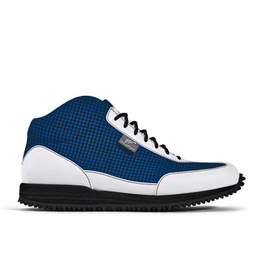 High-Top Golfschuh VitalloFlex Pro Hybrid HT – kornblaues Pepita-Textil und weißes Carbon, schwarze Sohle – Einzelansicht von der Seite