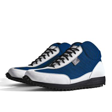 High-Top Golfschuh VitalloFlex Pro Hybrid HT – kornblaues Pepita-Textil und weißes Carbon, schwarze Sohle – Paaransicht schräg von vorn