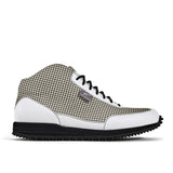 High-Top Golfschuh VitalloFlex Pro Hybrid HT – weißes Pepita-Textil und weißes Carbon, schwarze Sohle – Einzelansicht von der Seite