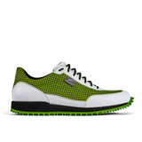 Golfschuh VitalloFlex Pro Hybrid – hellgrünes Pepita-Textil und weißes Carbon, schwarze Sohle – Einzelansicht von der Seite