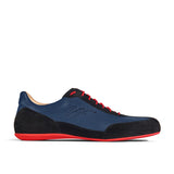 Sneaker VitalloFlex Puro RS – blaues Nappaleder und schwarzes Rauleder, rote Sohle – Einzelansicht von der Seite