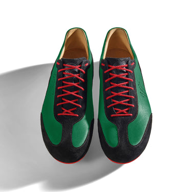 Sneaker VitalloFlex Puro RS – grünes Nappaleder und schwarzes Rauleder, rote Sohle – Paaransicht von oben