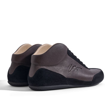 High-Top Sneaker VitalloFlex Puro RSR – dunkelbraunes Nappaleder und schwarzes Rauleder, schwarze Sohle – Paaransicht schräg von hinten