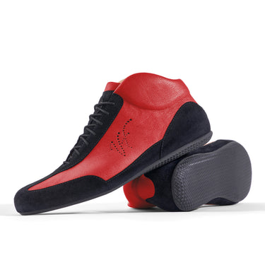 High-Top Sneaker VitalloFlex Puro RSR – rotes Nappaleder und schwarzes Rauleder, schwarze Sohle – Paaransicht mit Laufsohle