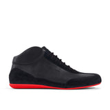 High-Top Sneaker VitalloFlex Puro RSR – schwarzes Nappaleder und schwarzes Rauleder, rote Sohle – Einzelansicht von der Seite