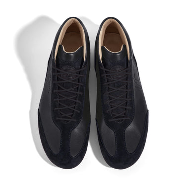 High-Top Sneaker VitalloFlex Puro RSR – schwarzes Nappaleder und schwarzes Rauleder, rote Sohle – Paaransicht von oben