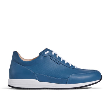 Sneaker VitalloFlex Puro S – blaues, perforiertes und glattes Anilinleder, weiße Sohle – Einzelansicht von der Seite